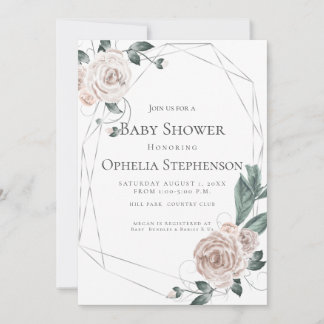 赤ちゃんシャワー |水の色ほこりっぽいバラフローラ 案内状