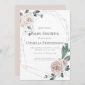 赤ちゃんシャワー |水の色ほこりっぽいバラフローラ 案内状 (正面/裏面)