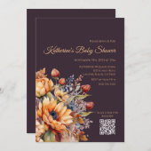 赤ちゃんシャワー – 水カラー秋花 – 紫 招待状 (正面/裏面)