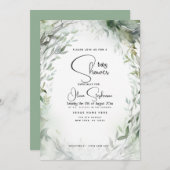 赤ちゃんシャワー – 水色の葉 招待状 (正面/裏面)