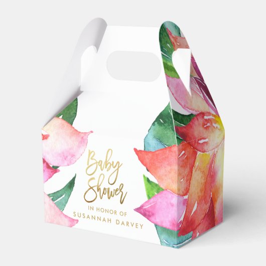 赤ちゃんシャワー |熱帯水彩フラワーありがとうございました フェイバーボックス (正面サイド)