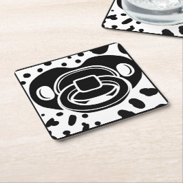 赤ちゃんシャワー – 白黒 – おしゃぶり スクエアペーパーコースター