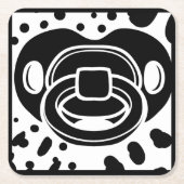 赤ちゃんシャワー – 白黒 – おしゃぶり スクエアペーパーコースター (正面)