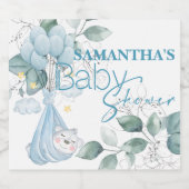 赤ちゃんシャワー。眠っているベビーベアーブルー。 スパークリングワインラベル (シングルラベル)