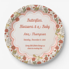 赤ちゃんシャワー | 蝶と花の詩的フローラ ペーパープレート