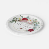 赤ちゃんシャワー | 赤鮮やか牡丹ブーケ ペーパープレート (アングル)