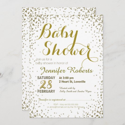 赤ちゃんシャワー |金ゴールドグリッター星 招待状 (正面/裏面)