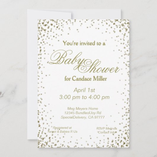 赤ちゃんシャワー |金ゴールド紙吹雪 招待状 (正面)