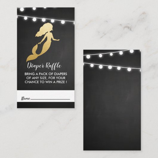 赤ちゃんシャワー | 金フェイク箔マーメイドおむつラッフル エンクロージャーカード (正面/裏面)