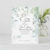 赤ちゃんシャワー – 青い緑の柳の葉 招待状 (スタンド正面)