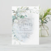 赤ちゃんシャワー | Dusty Blue Over the Moon 招待状 (スタンド正面)