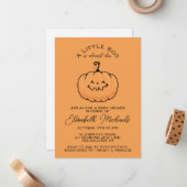 赤ちゃんシャワー | Halloween Lil' Boo Pumpkin ノートカード (正面/裏面インサイチュ)