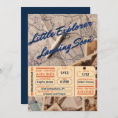 赤ちゃんシャワー – Little Explorerすぐ着陸 招待状 (正面/裏面)