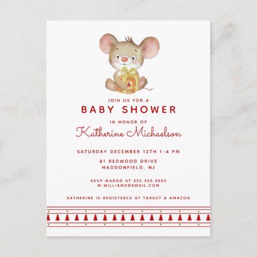 赤ちゃんシャワー | Merry Christmas Mouse招待状 ポストカード (正面)