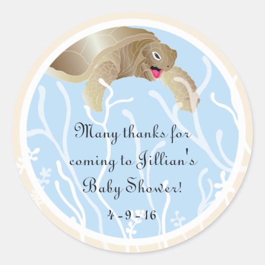 赤ちゃんシャワー"Turtle/Blue"スタンプ1 1/2"または3" ラウンドシール (正面)