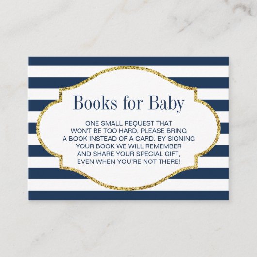 赤ちゃんシャワーBring a Book Navy Blue ストライプ Inserts エンクロージャーカード (正面)