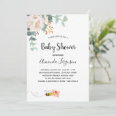 赤ちゃんシャワーeucalyptus白いフローラママへビー 招待状 (スタンド正面)