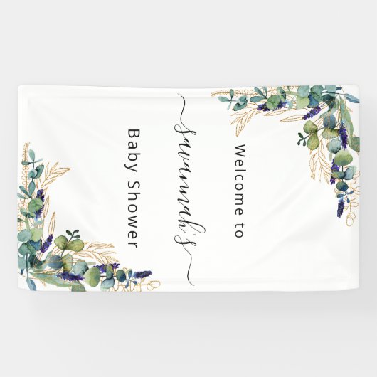 赤ちゃんシャワーeucalyptus緑の金ゴールドモノグラム 横断幕 (横)