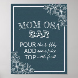 赤ちゃんシャワーMOM-OSAバーサインブルー&ホワイト花 ポスター