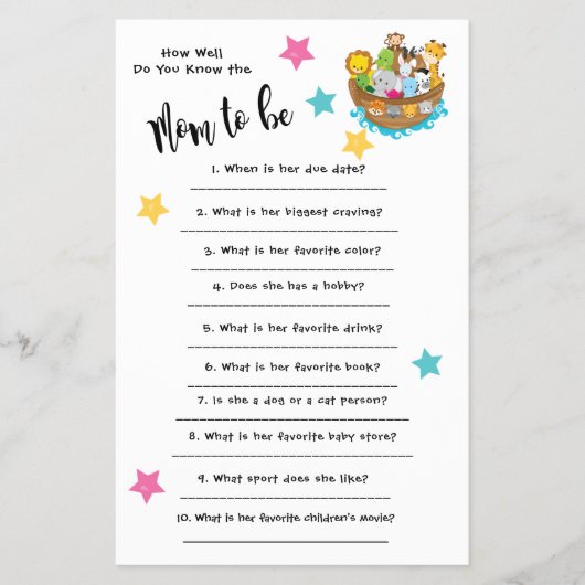 赤ちゃんシャワーNoah's Arkカードをどれだけ知っているか チラシ (正面)