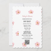 赤ちゃんシャワーQRコードピンクフローラベビーかわいい開花 招待状 (正面)