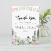 赤ちゃんシャワーRSVPのピンクグリーンサボタコス サンキューカード (スタンド正面)