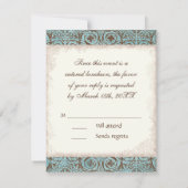 赤ちゃんシャワーRSVP - Blue Brown Damask Cradle 出欠カード (裏面)