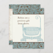 赤ちゃんシャワーRSVP - Blue Brown Damask Cradle 出欠カード (正面/裏面)