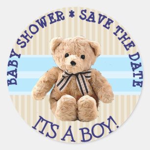 赤ちゃんシャワーTeddy Bear日付ステッカーを保存 ラウンドシール