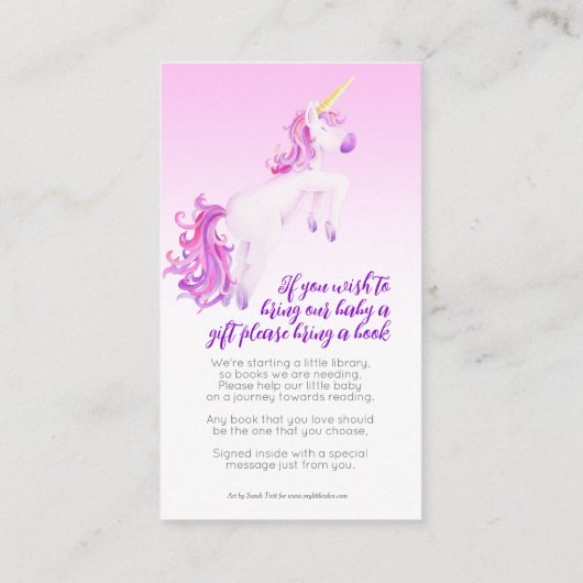 赤ちゃんシャワーunicornピンクのブックリクエストカード エンクロージャーカード (裏面)