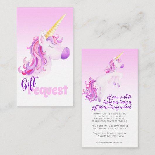 赤ちゃんシャワーunicornピンクのブックリクエストカード エンクロージャーカード (正面/裏面)