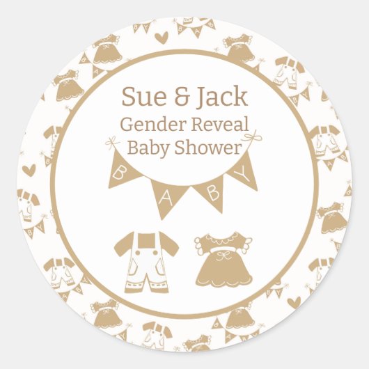 赤ちゃんシャワ男女兼用ー（茶色と白） ラウンドシール (正面)