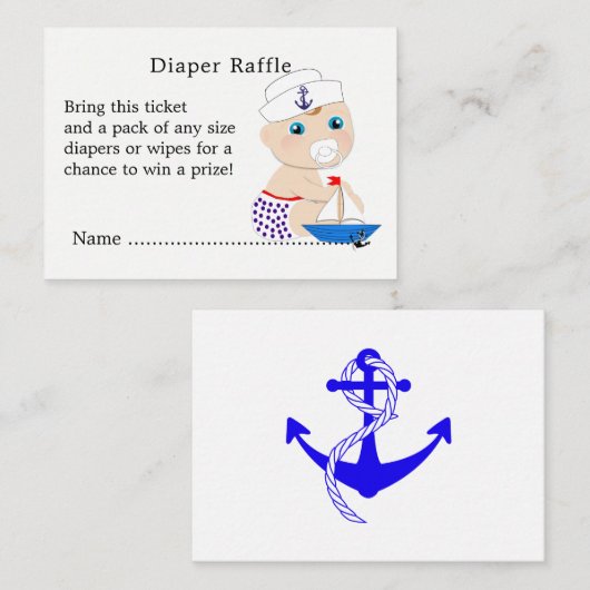 赤ちゃんシャワ航海のー少年かわいいセーラーブルー エンクロージャーカード (正面/裏面)