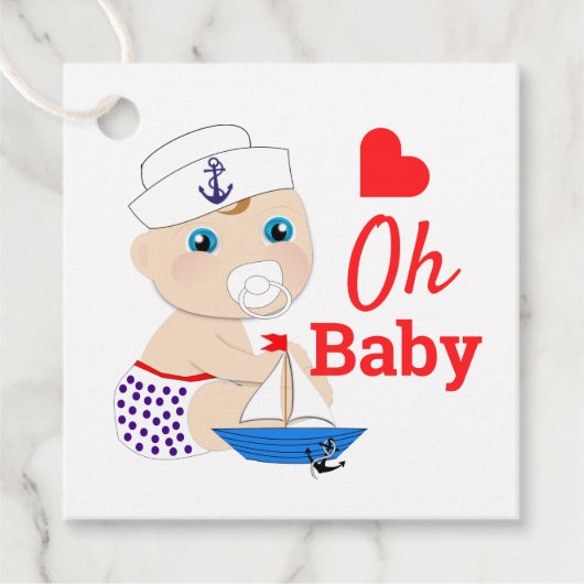 赤ちゃんシャワ航海のー少年かわいいセーラーブルー フェイバータグ (正面)