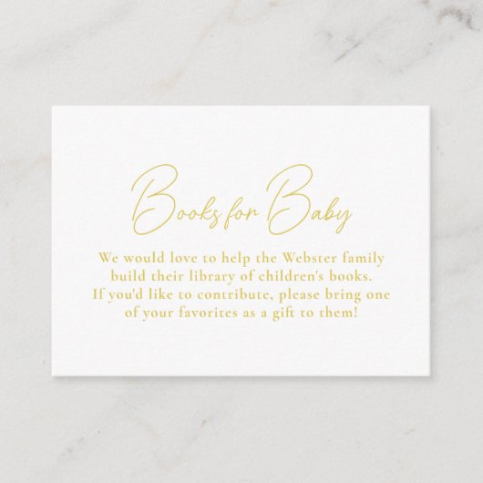 赤ちゃんシンプルシャワー用の黄色いギンガムかわいい本 エンクロージャーカード (正面)