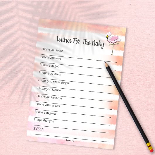 赤ちゃんストライプののシャワーカードにコーラルフラミンゴの願い 招待状