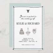 赤ちゃんストライプのの青いエッジ日付を保存 招待状 (正面/裏面)