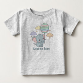 赤ちゃんゾウのウェルカムデザイン ベビーTシャツ