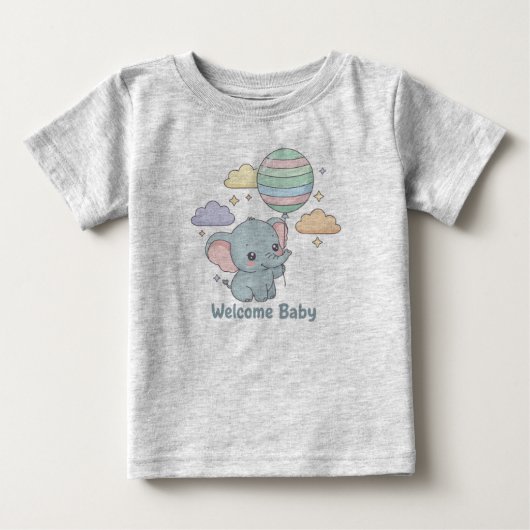 赤ちゃんゾウのウェルカムデザイン ベビーTシャツ (正面)