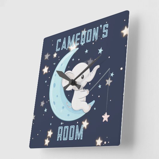 赤ちゃんゾウの星釣り4つ星ポスター スクエア壁時計 (傾斜)