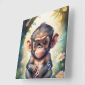 赤ちゃんチンパンジーの保育園 水彩 スクエア壁時計 (傾斜)