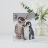 赤ちゃんトナカイとペンギンのクリスマス ポストカード (スタンド正面)