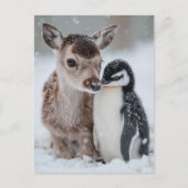 赤ちゃんトナカイとペンギンのクリスマス ポストカード (正面)
