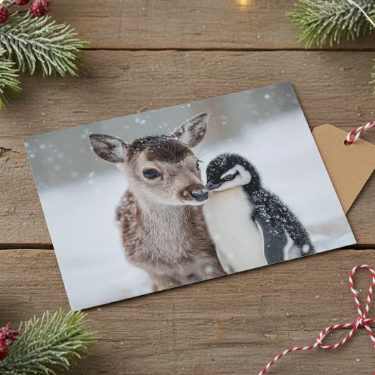 赤ちゃんトナカイとペンギンのクリスマス ポストカード