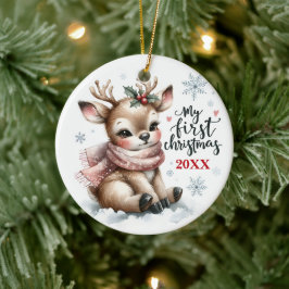 赤ちゃんトナカイの初めてのクリスマス記念写真 セラミックオーナメント