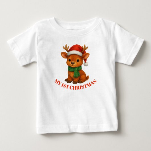 赤ちゃんトナカイ 初めてのクリスマス ベビーTシャツ (正面)