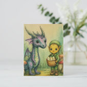 赤ちゃんドラゴンと卵を持つエルフ ポストカード (スタンド正面)