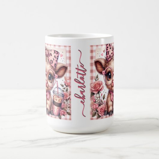赤ちゃんハイランド・カウ・コケット・レオパード・ボウ・アイスコーヒー コーヒーマグカップ (中央)