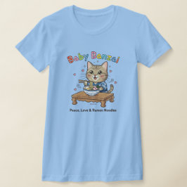 赤ちゃんバンザイ猫の平和、愛、ラーメン Tシャツ