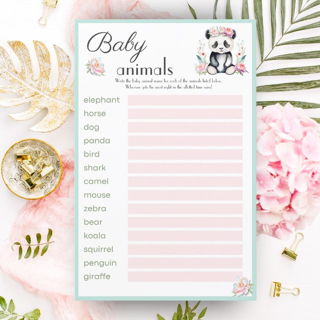 赤ちゃんパンダの芍薬ジャングルベビーアニマル当てゲーム (Whimsical baby panda in peony jungle - ideal for baby animal guessing game at your shower!

)